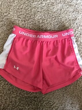 Under Armour Hot Pink Athletic Shorts with White Side Panels